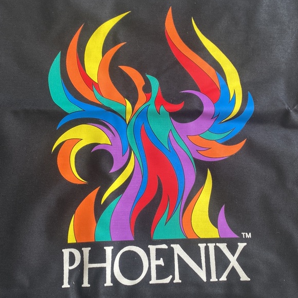 Phoenix graphic printed Large black canvas tote bag with white rope straps - Picture 2 of 9